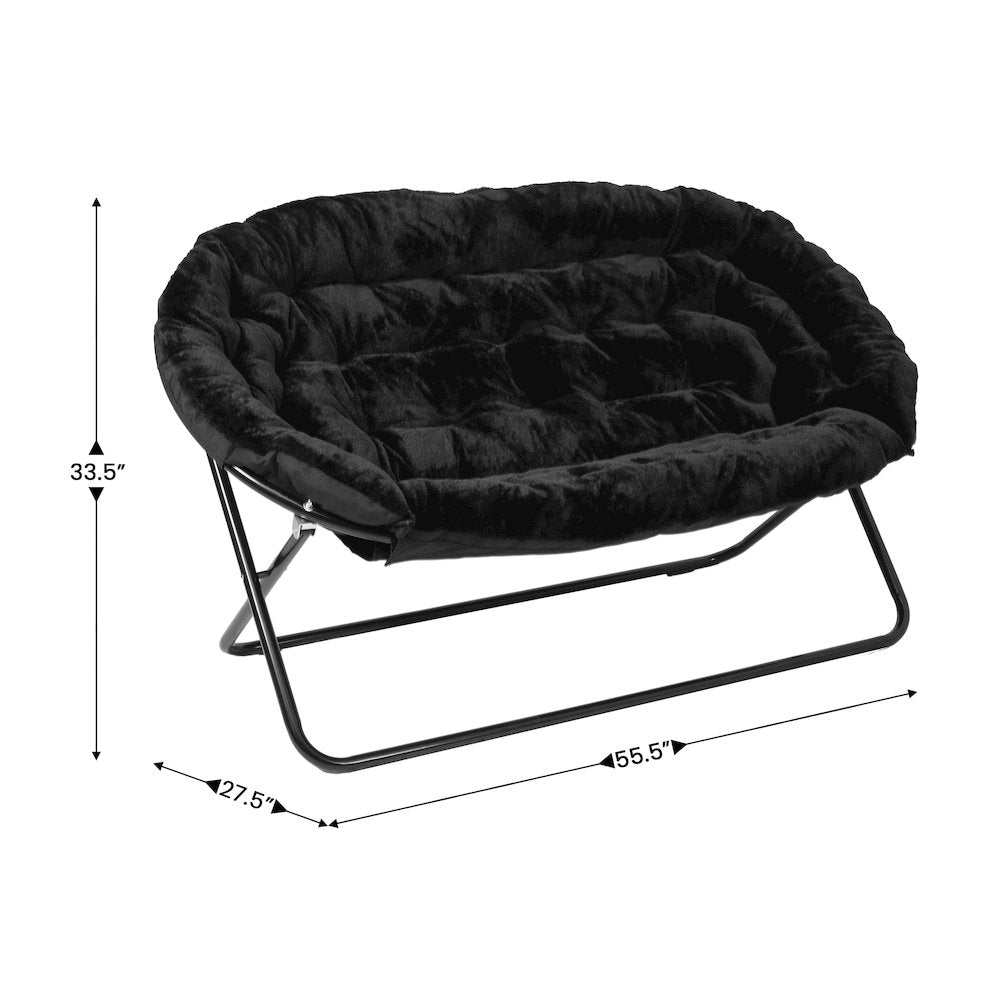 Contemporary Double Saucer Chair, Black Fabric/Black Frame