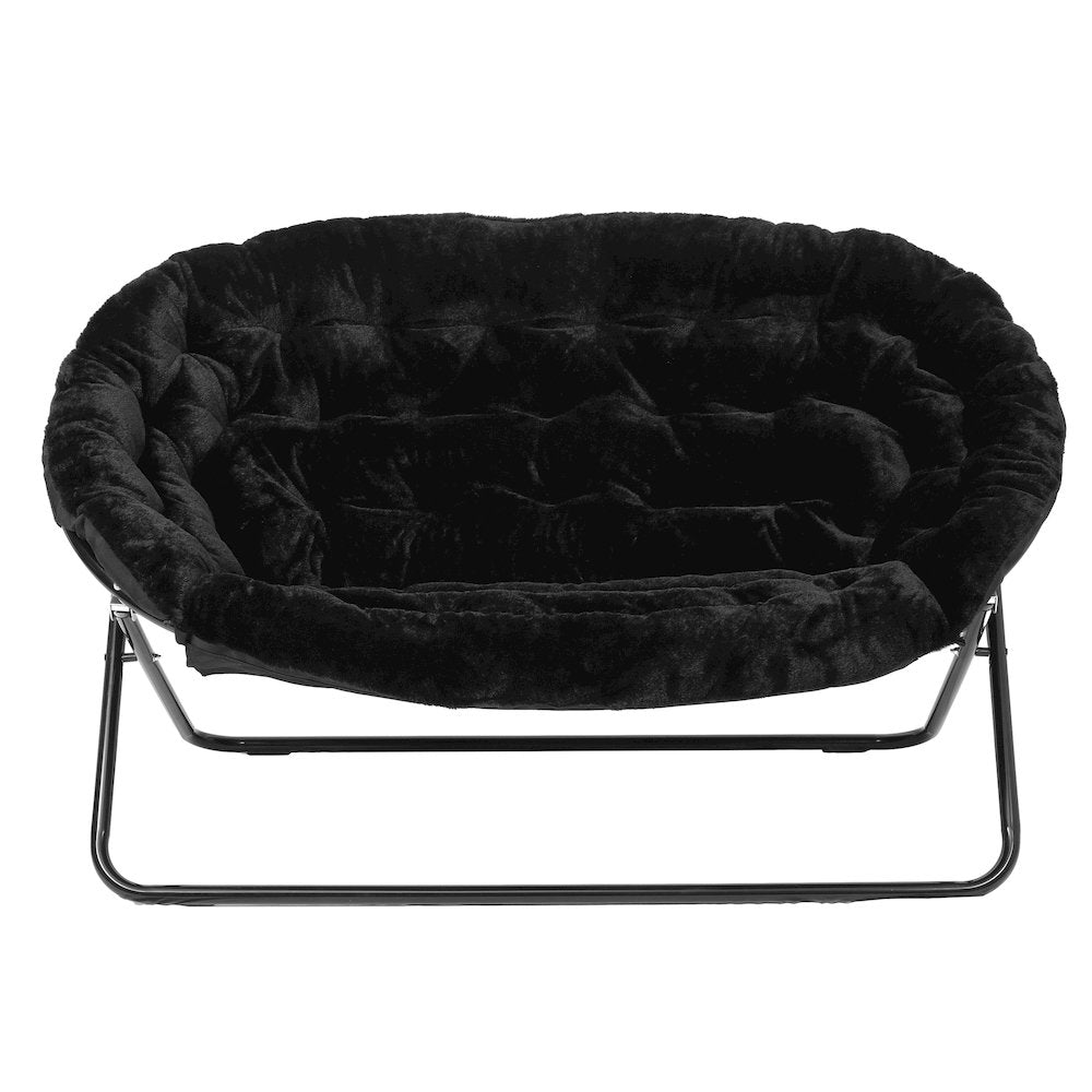 Contemporary Double Saucer Chair, Black Fabric/Black Frame