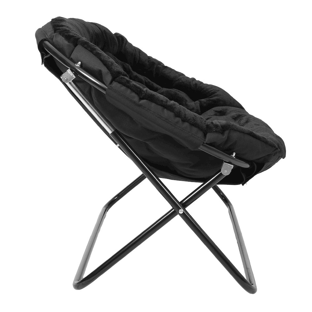 Contemporary Double Saucer Chair, Black Fabric/Black Frame