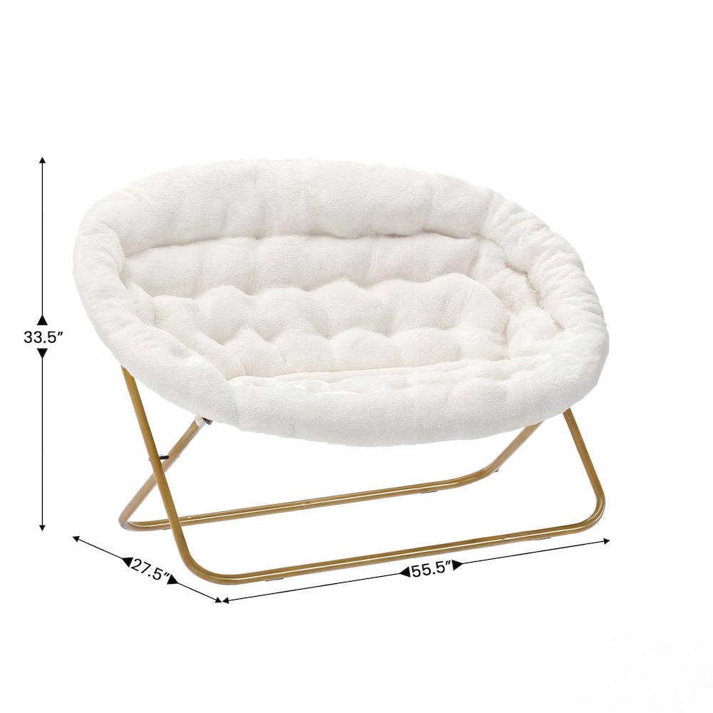 Contemporary Double Saucer Chair, Ivory Faux Shearling Fabric/Soft Gold Frame