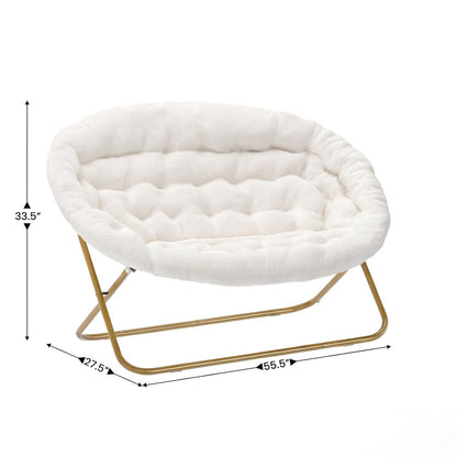 Contemporary Double Saucer Chair, Ivory Faux Shearling Fabric/Soft Gold Frame