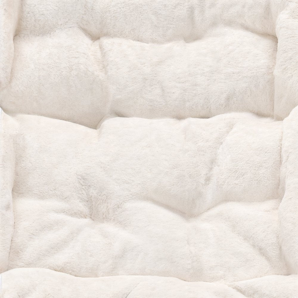 Contemporary Double Saucer Chair, Ivory Faux Shearling Fabric/Soft Gold Frame