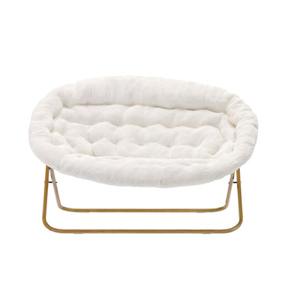 Contemporary Double Saucer Chair, Ivory Faux Shearling Fabric/Soft Gold Frame