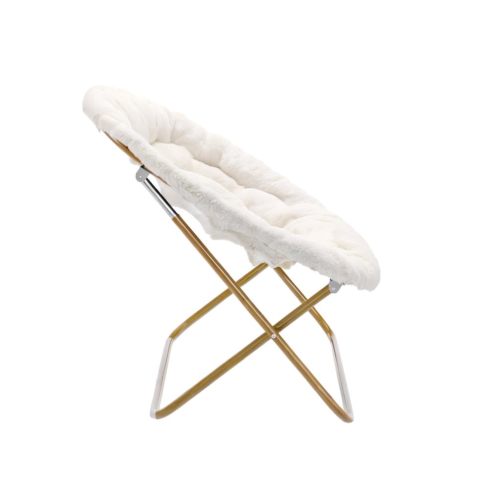 Contemporary Double Saucer Chair, Ivory Faux Shearling Fabric/Soft Gold Frame