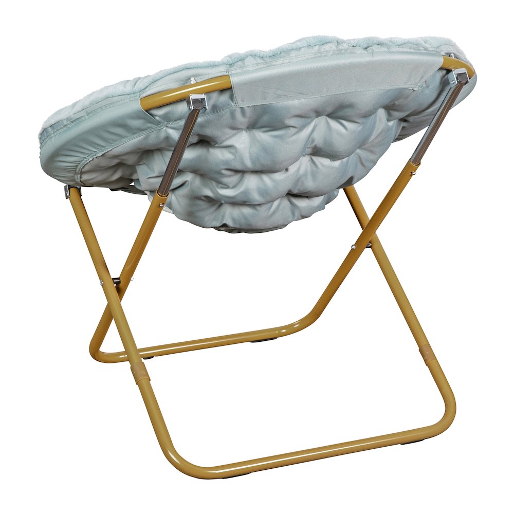 38" Portable Folding Saucer Moon Chair, Dusty Aqua Faux Fur/Soft Gold Frame
