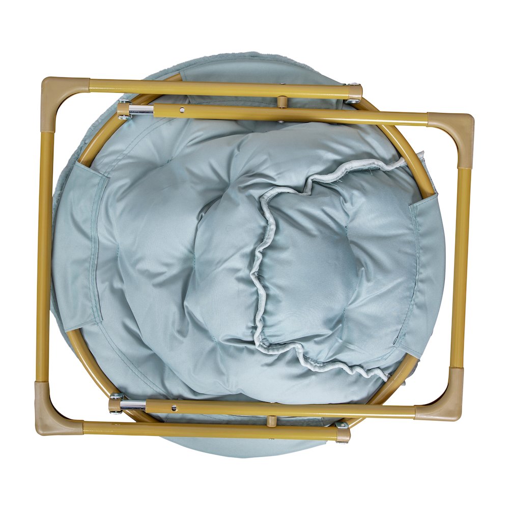 38" Portable Folding Saucer Moon Chair, Dusty Aqua Faux Fur/Soft Gold Frame