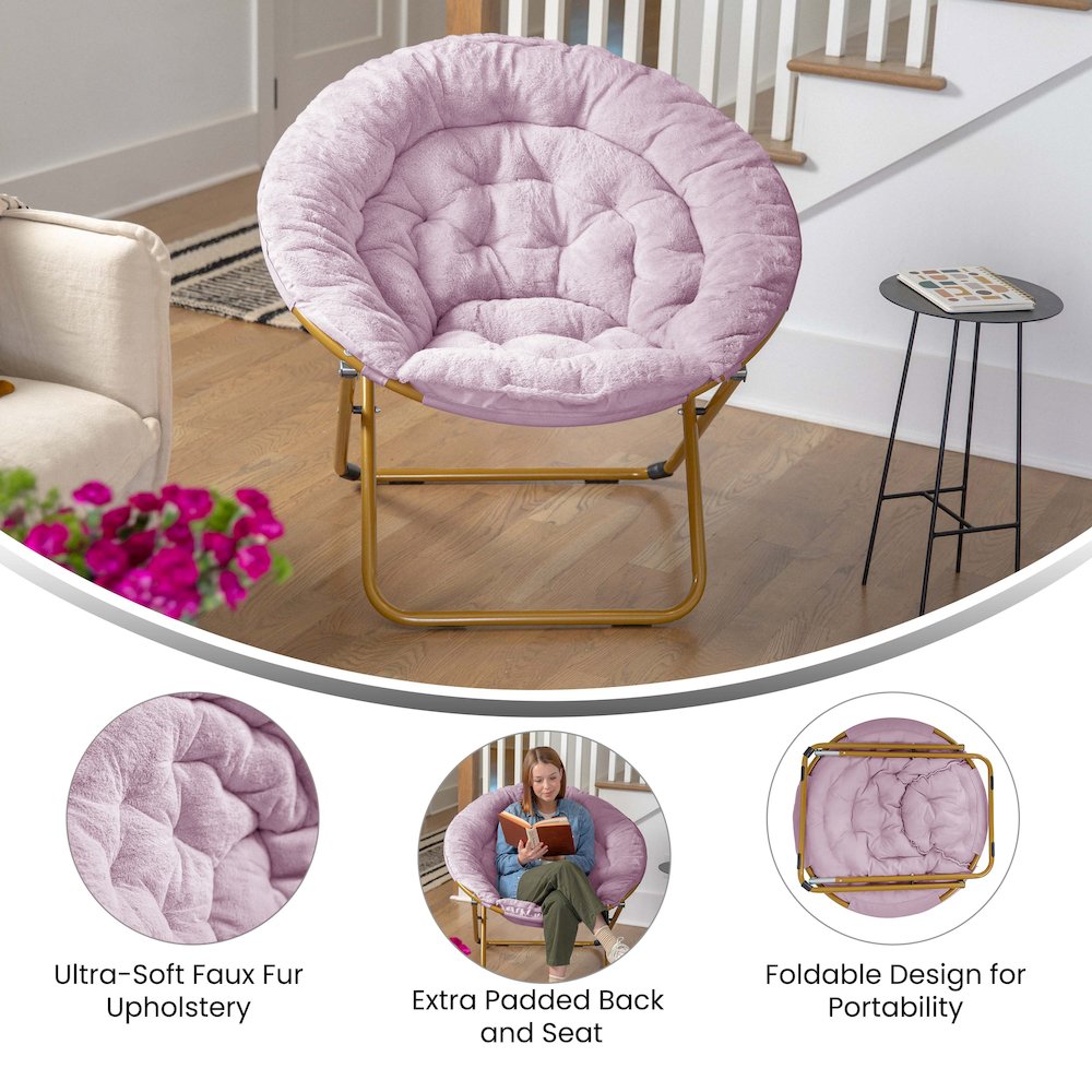 Oversized Folding Saucer Chair, Dusty Purple Fabric/ Soft Gold Frame