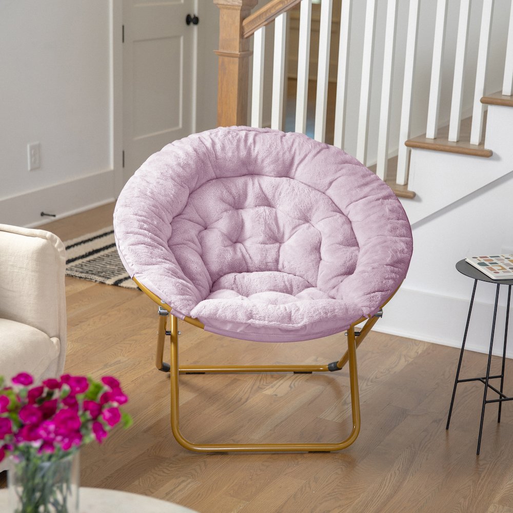 Oversized Folding Saucer Chair, Dusty Purple Fabric/ Soft Gold Frame