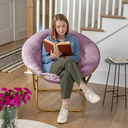 Oversized Folding Saucer Chair, Dusty Purple Fabric/ Soft Gold Frame