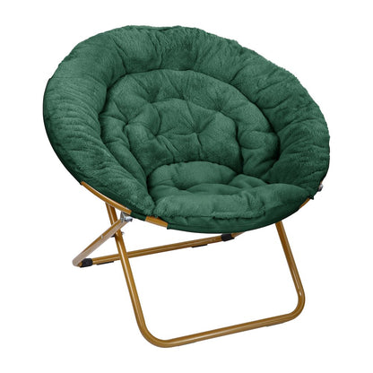 Contemporary Oversized Folding Saucer Chair, Emerald Fabric/ Soft Gold Frame