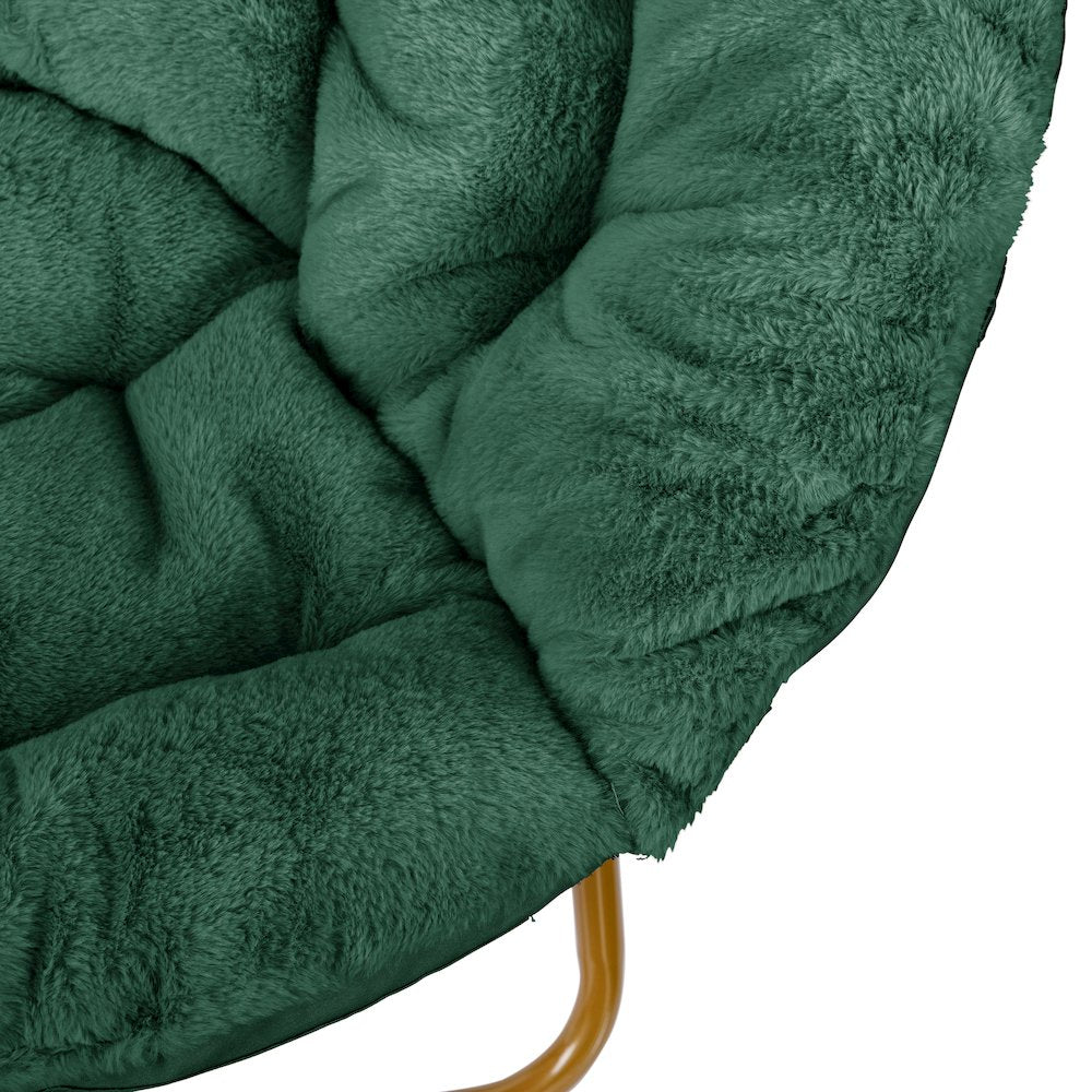Contemporary Oversized Folding Saucer Chair, Emerald Fabric/ Soft Gold Frame