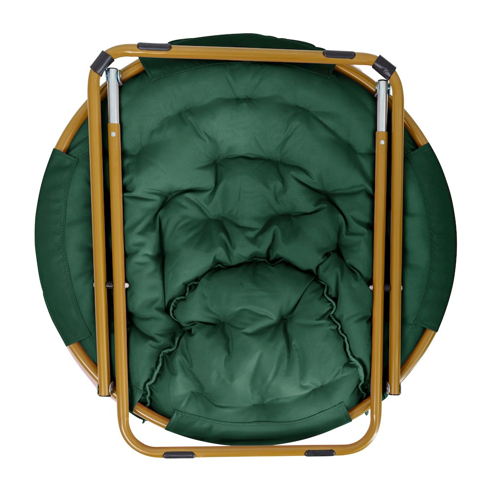 Contemporary Oversized Folding Saucer Chair, Emerald Fabric/ Soft Gold Frame