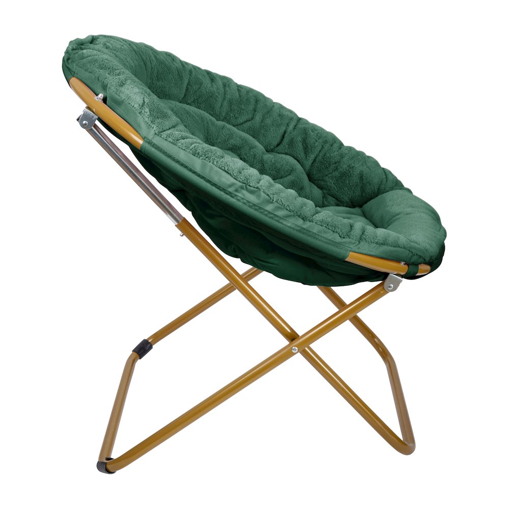 Contemporary Oversized Folding Saucer Chair, Emerald Fabric/ Soft Gold Frame