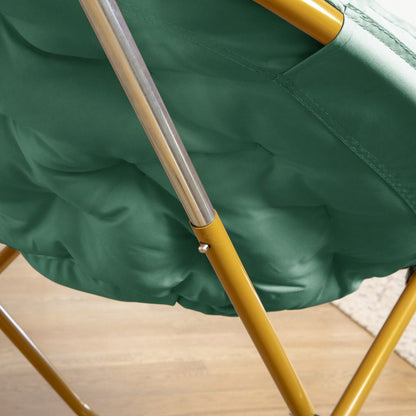 Contemporary Oversized Folding Saucer Chair, Emerald Fabric/ Soft Gold Frame