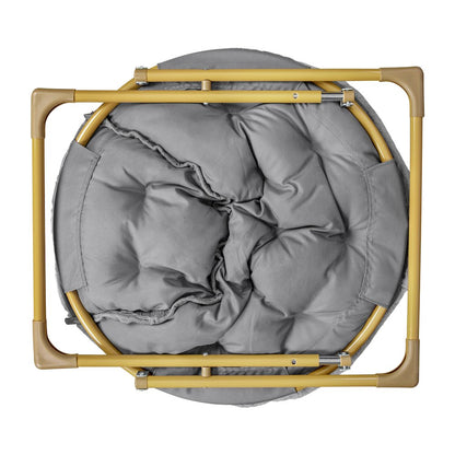 38" Portable Faux Fur Folding Saucer Moon Chair, Gray Faux Fur/Soft Gold Frame