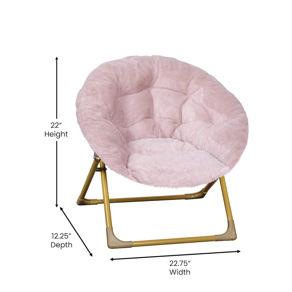 23" Kids Cozy Mini Folding Saucer Chair, Moon Chair, Blush/Soft Gold