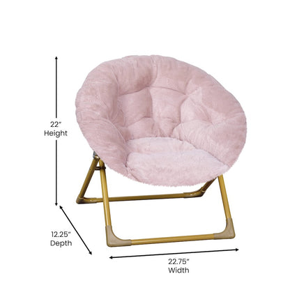 23" Kids Cozy Mini Folding Saucer Chair, Moon Chair, Blush/Soft Gold