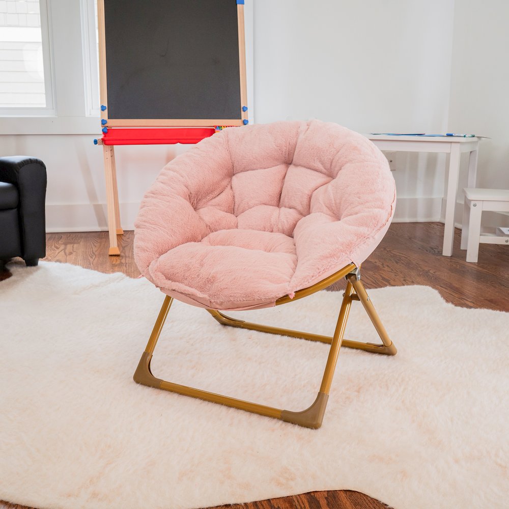 23" Kids Cozy Mini Folding Saucer Chair, Moon Chair, Blush/Soft Gold
