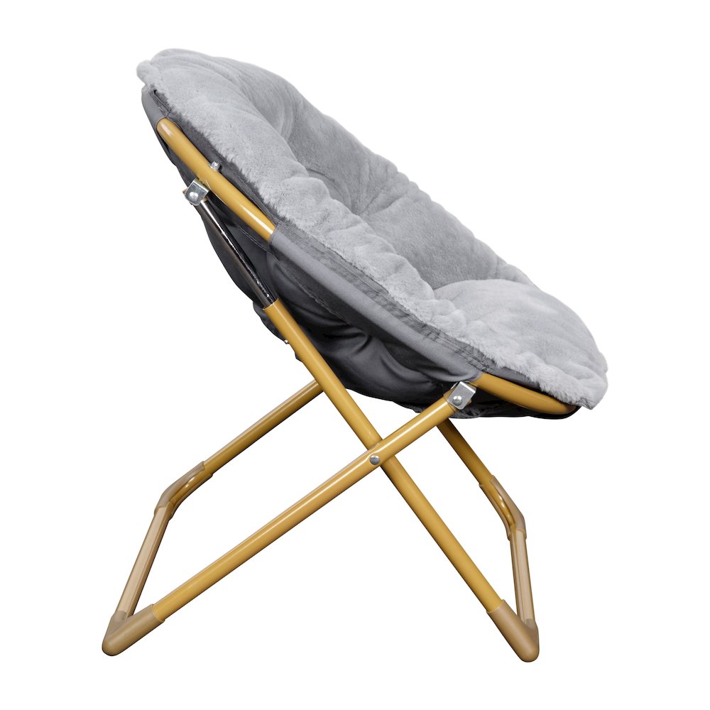 23" Kids Cozy Mini Folding Saucer Chair, Moon Chair, Gray/Soft Gold