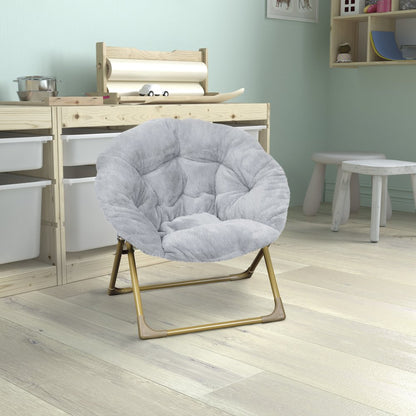 23" Kids Cozy Mini Folding Saucer Chair, Moon Chair, Gray/Soft Gold