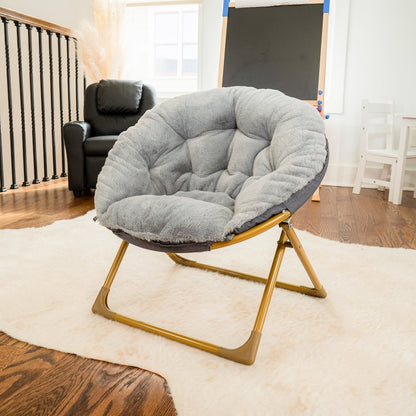23" Kids Cozy Mini Folding Saucer Chair, Moon Chair, Gray/Soft Gold