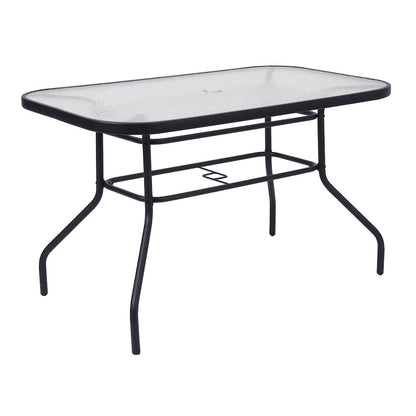 Rectangular Glass Patio Table With Seating for 4, Clear Top/Black Frame