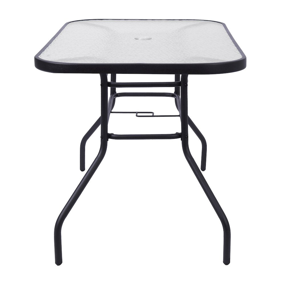 Rectangular Glass Patio Table With Seating for 4, Clear Top/Black Frame