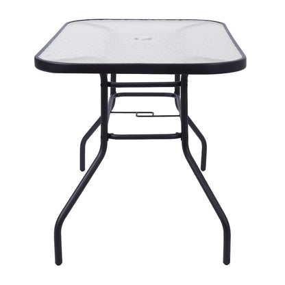 Rectangular Glass Patio Table With Seating for 4, Clear Top/Black Frame