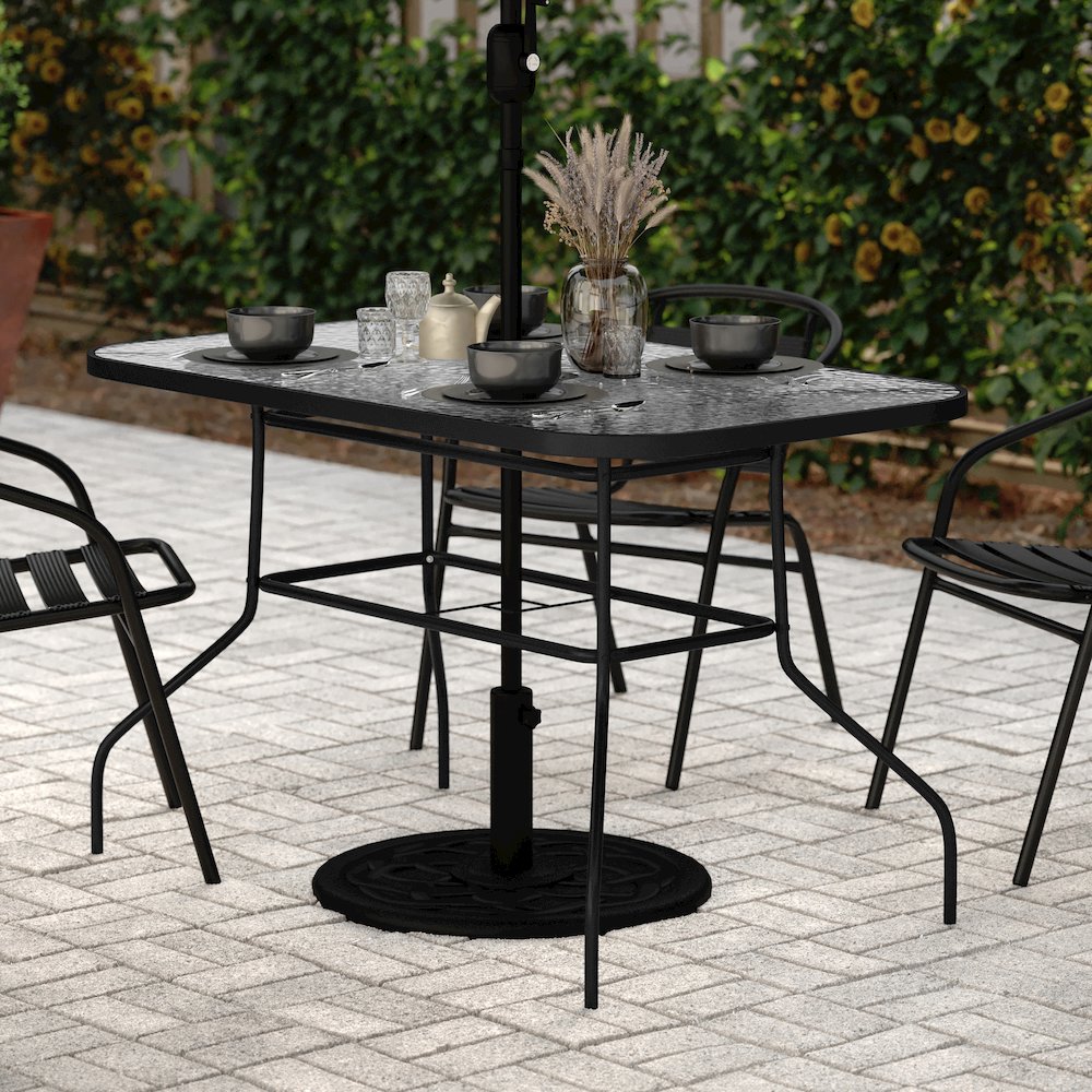 Rectangular Glass Patio Table With Seating for 4, Clear Top/Black Frame