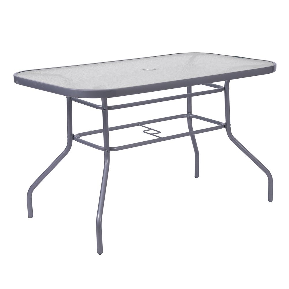 Rectangular Glass Patio Table With Seating for 4, Clear Top/Silver Frame