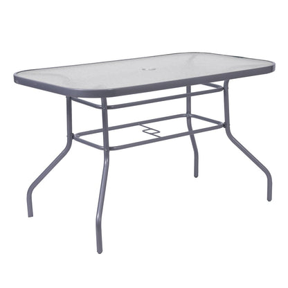 Rectangular Glass Patio Table With Seating for 4, Clear Top/Silver Frame