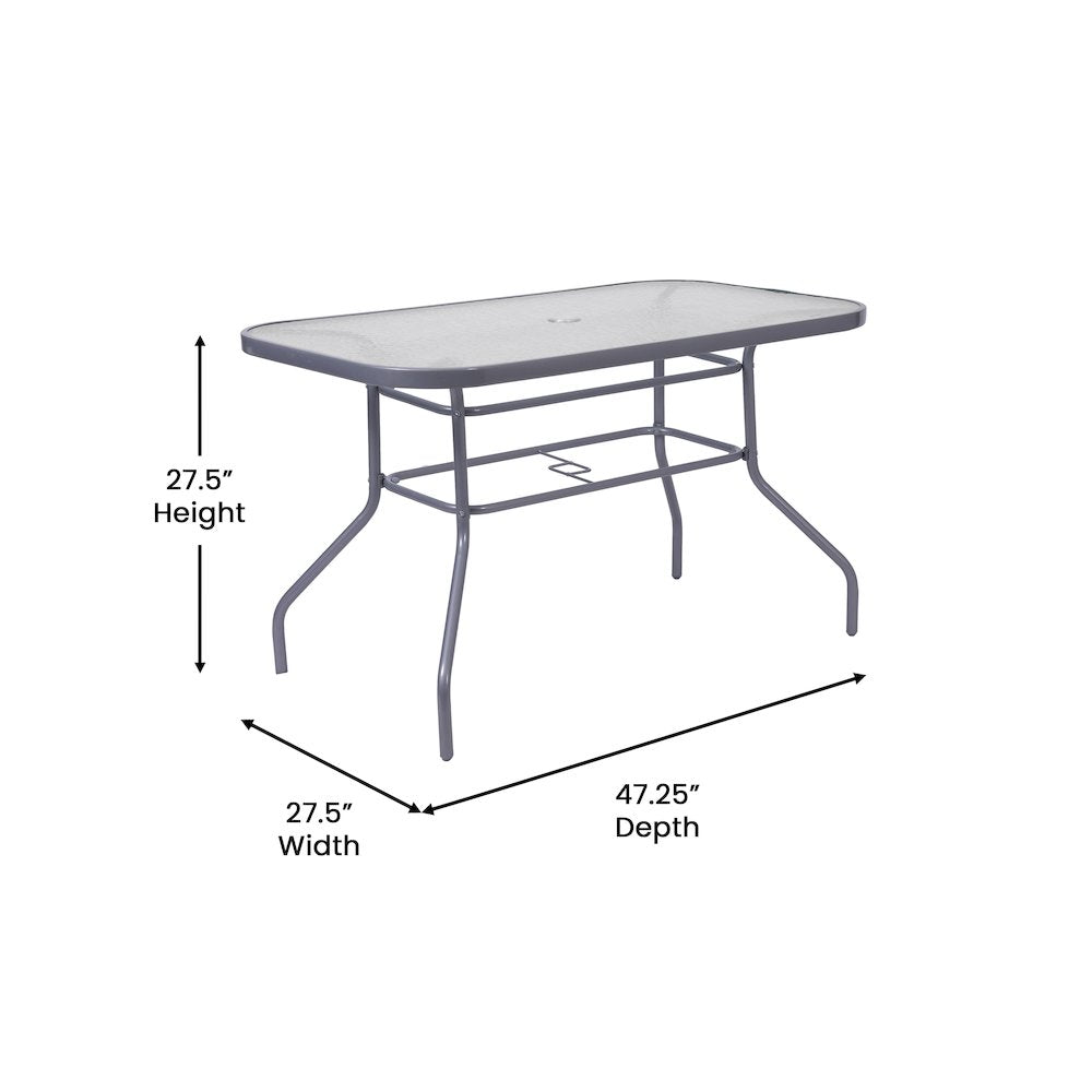 Rectangular Glass Patio Table With Seating for 4, Clear Top/Silver Frame