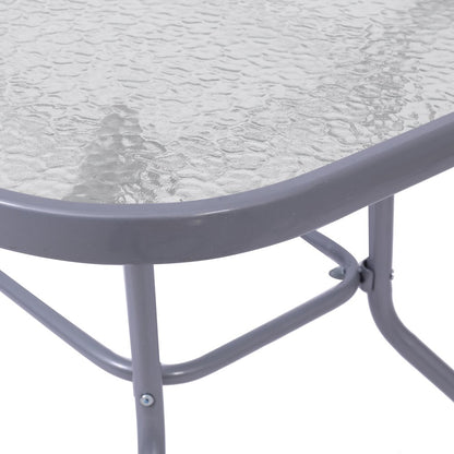 Rectangular Glass Patio Table With Seating for 4, Clear Top/Silver Frame