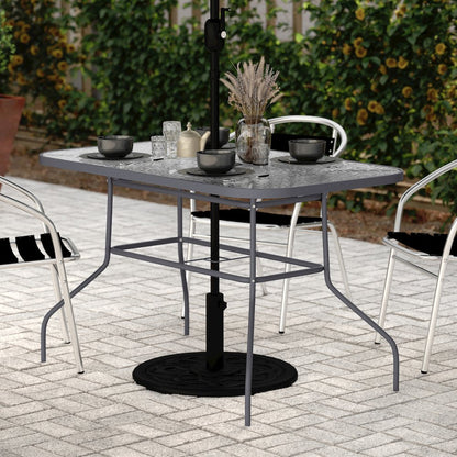 Rectangular Glass Patio Table With Seating for 4, Clear Top/Silver Frame