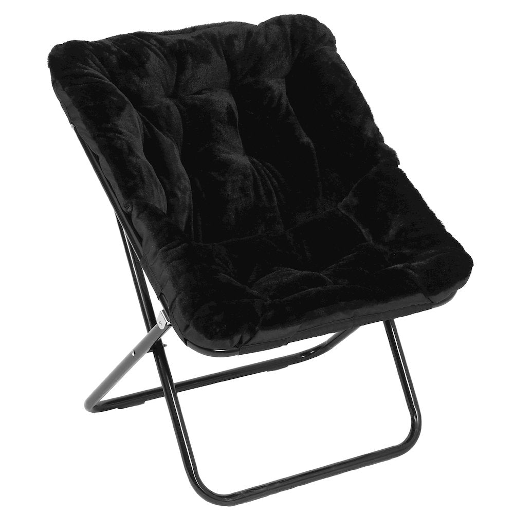 Contemporary Oversized Folding Saucer Chair, Black Fabric/Black Frame