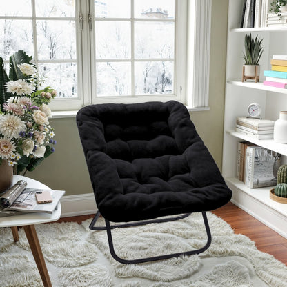 Contemporary Oversized Folding Saucer Chair, Black Fabric/Black Frame