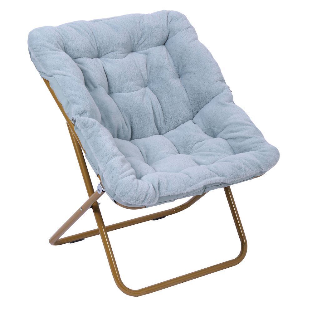 Contemporary Oversized Folding Saucer Chair, Aqua Fabric/Soft Gold Frame