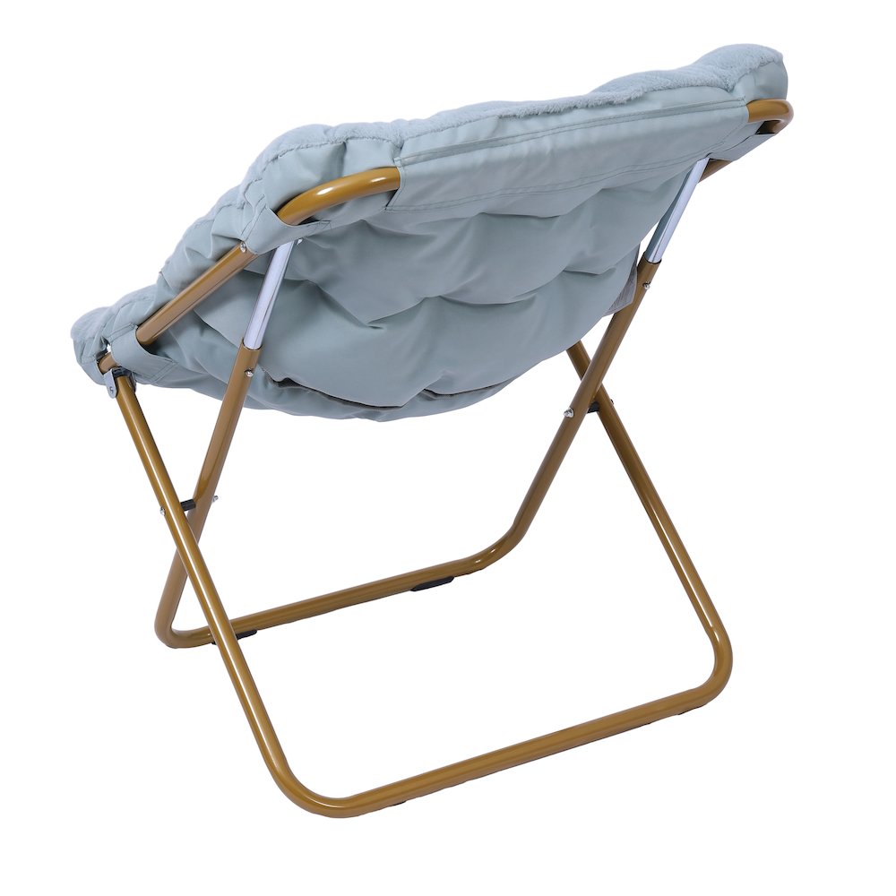 Contemporary Oversized Folding Saucer Chair, Aqua Fabric/Soft Gold Frame