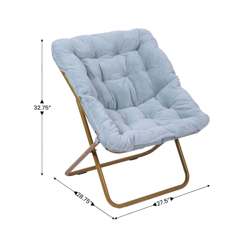 Contemporary Oversized Folding Saucer Chair, Aqua Fabric/Soft Gold Frame