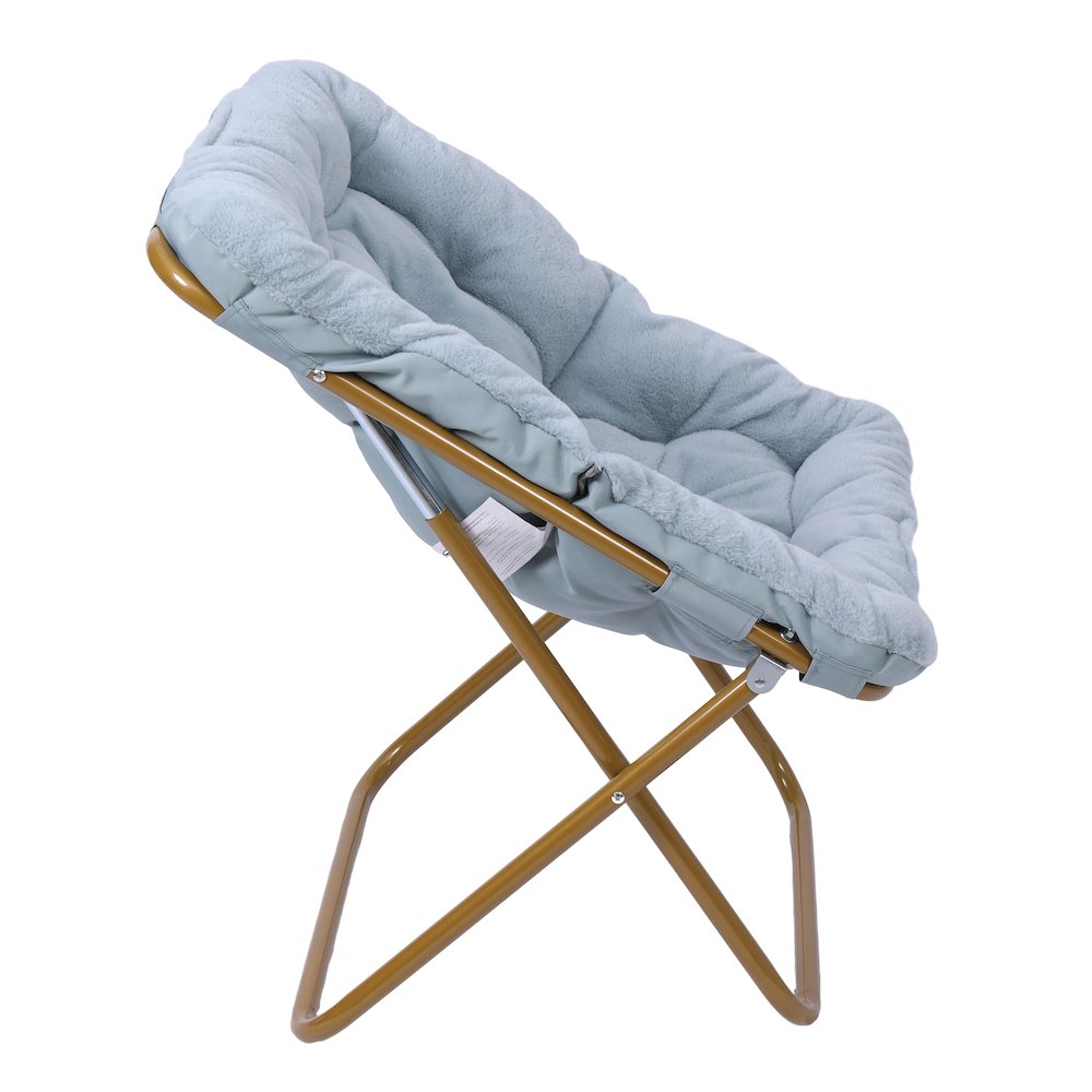 Contemporary Oversized Folding Saucer Chair, Aqua Fabric/Soft Gold Frame