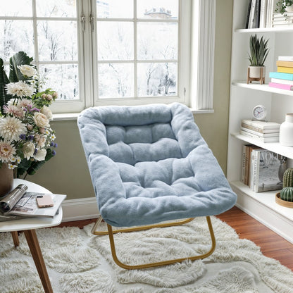 Contemporary Oversized Folding Saucer Chair, Aqua Fabric/Soft Gold Frame