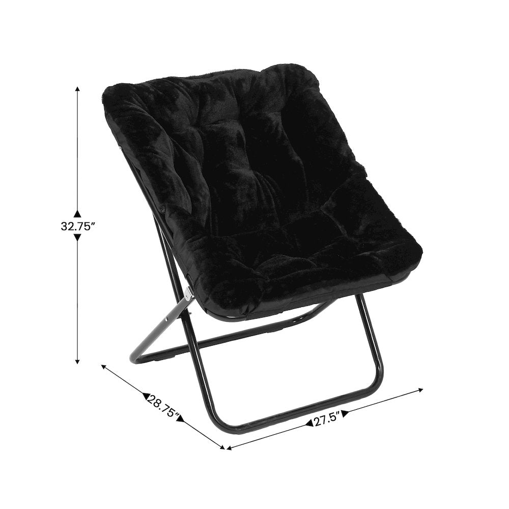 Oversized Folding Saucer Chair with Ottoman, Black Fabric/Black Frame
