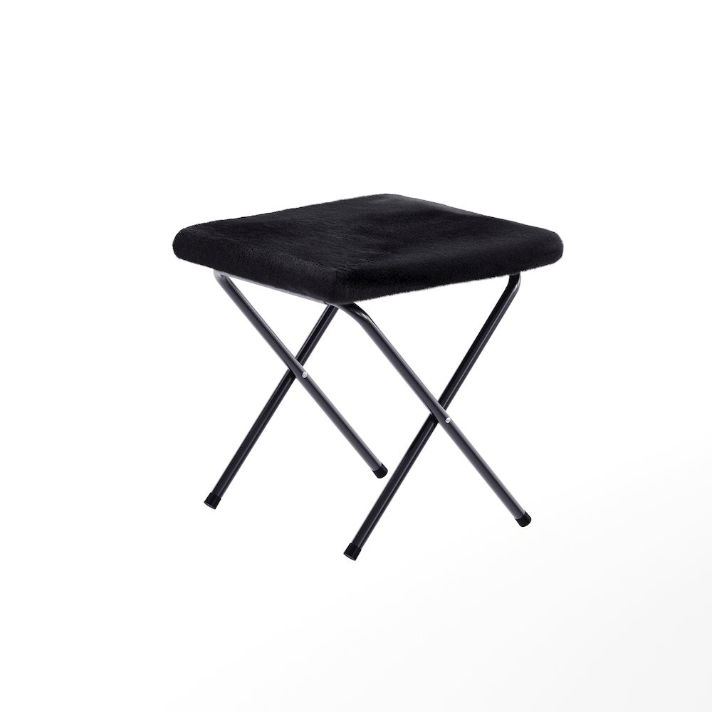 Oversized Folding Saucer Chair with Ottoman, Black Fabric/Black Frame
