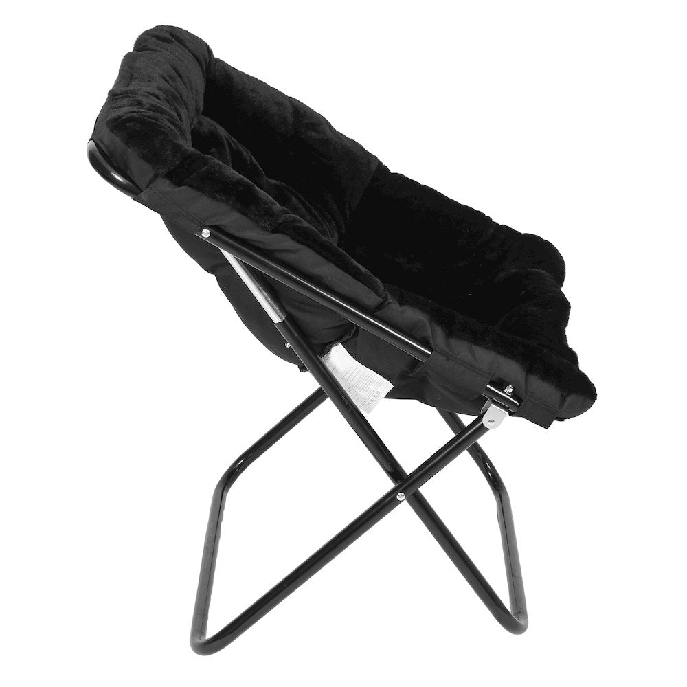 Oversized Folding Saucer Chair with Ottoman, Black Fabric/Black Frame