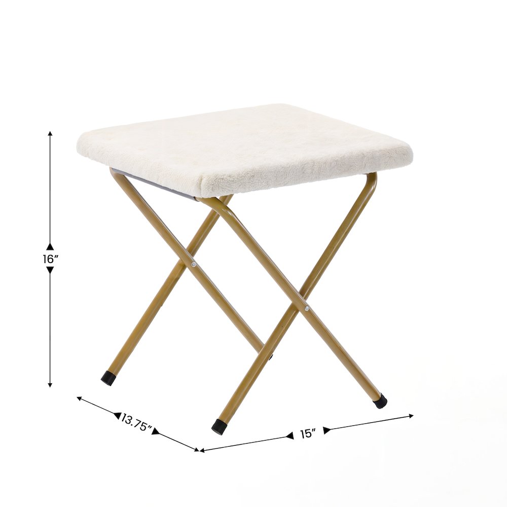 Oversized Folding Saucer Chair with Ottoman, Ivory Faux Shearling Fabric