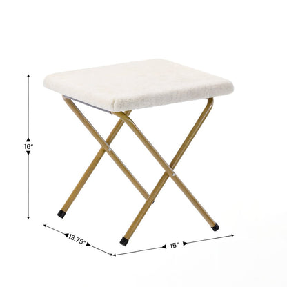 Oversized Folding Saucer Chair with Ottoman, Ivory Faux Shearling Fabric