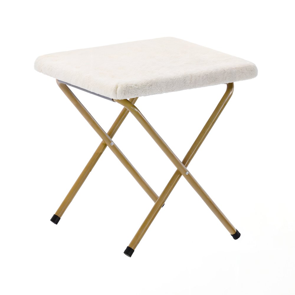Oversized Folding Saucer Chair with Ottoman, Ivory Faux Shearling Fabric