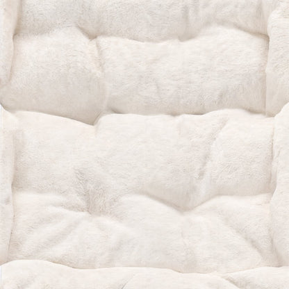 Oversized Folding Saucer Chair with Ottoman, Ivory Faux Shearling Fabric