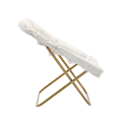 Oversized Folding Saucer Chair with Ottoman, Ivory Faux Shearling Fabric