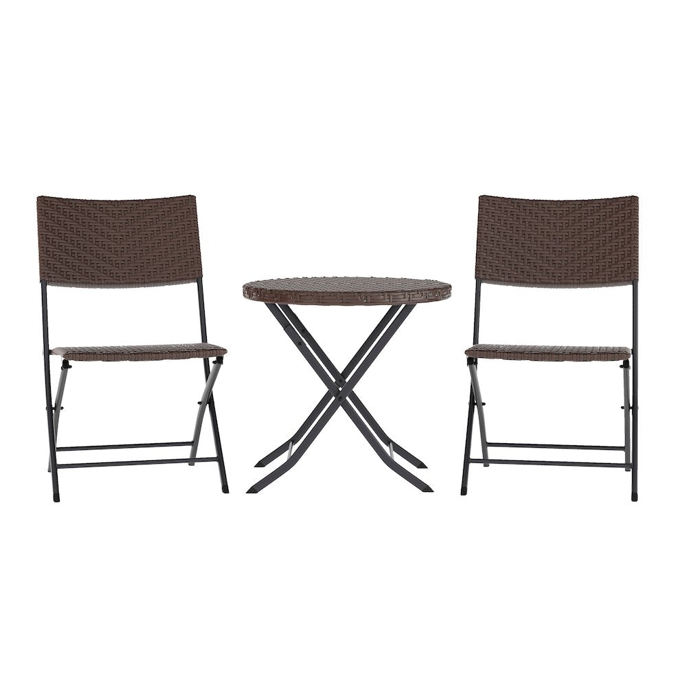 Modern 3 Piece Folding Bistro Table and Chairs Set, Brown